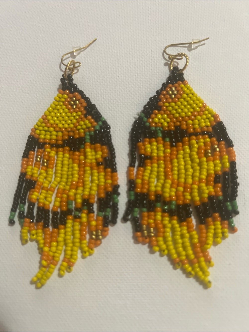 & Other Stories Yellow, Orange and Black Beaded Fringe Earrings
